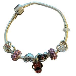 Disney Minnie Mouse Bead Charm Bracelet 7"